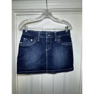 Denim Mini Jean Skirt Juniors 5 Women’s Small Dark Wash Blue Pockets Stretch Zip